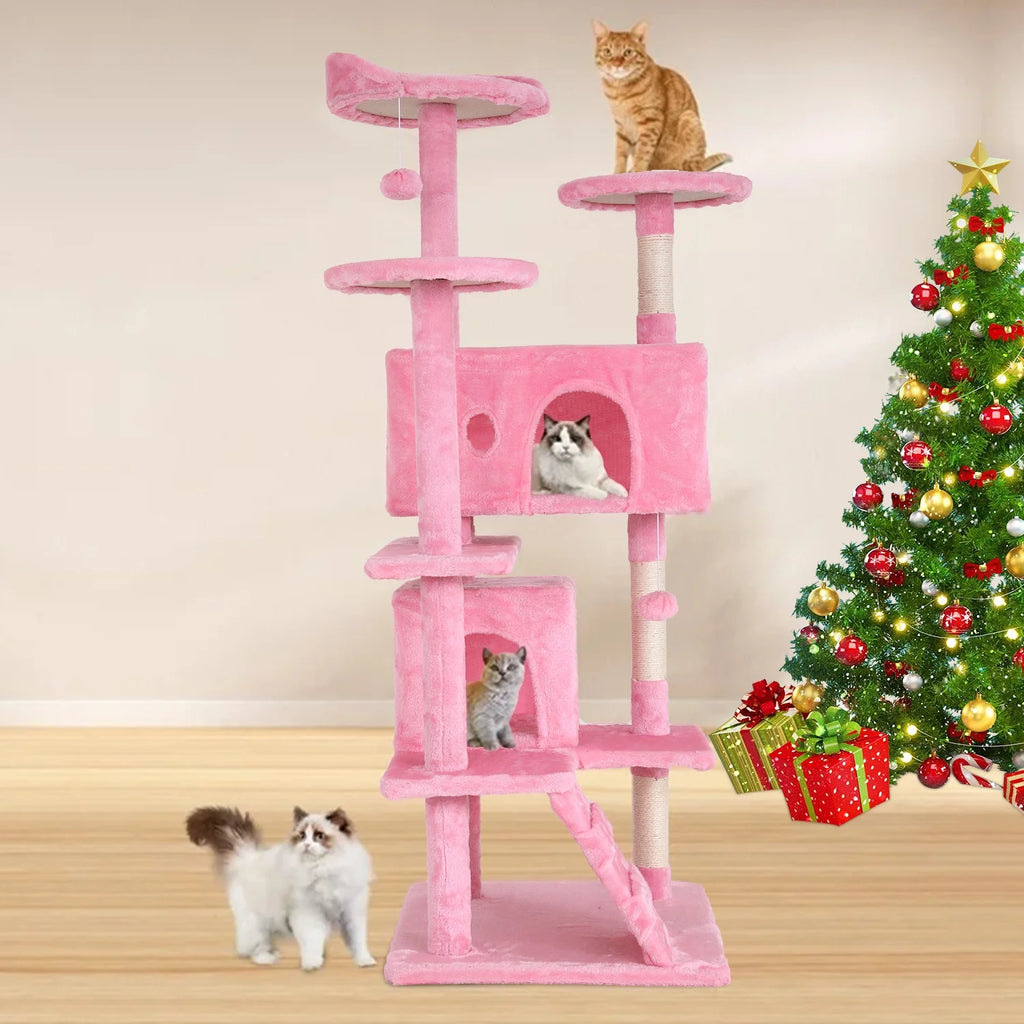 Pink Cat Tree Tower with Scratching Post H33025