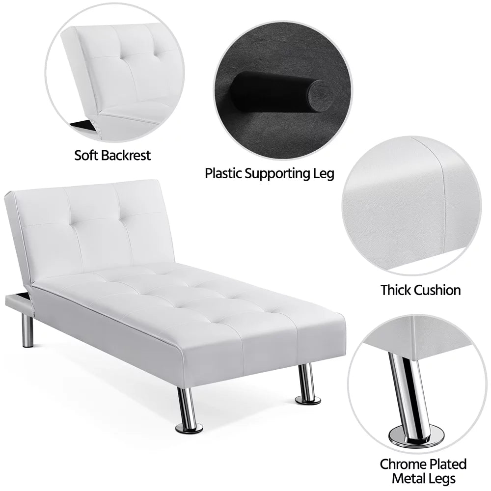 White Faux Leather Convertible Futon Chaise Lounge V628