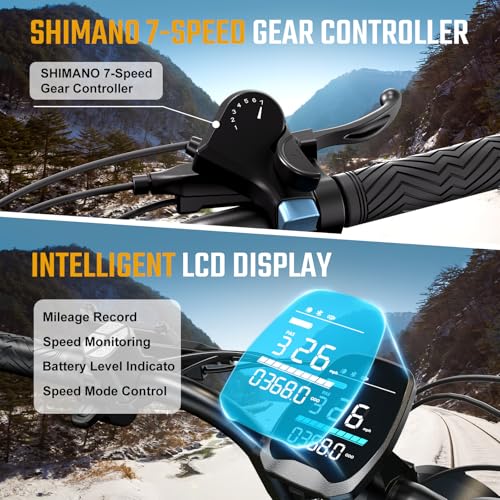 1500W Peak Brushless Motor 28 MPH 60 Miles Fat Tire E Bike with 48V 15Ah Removable Battery 20" Electric Dirt Bike Hydraulic Suspension 7-Speed J380422