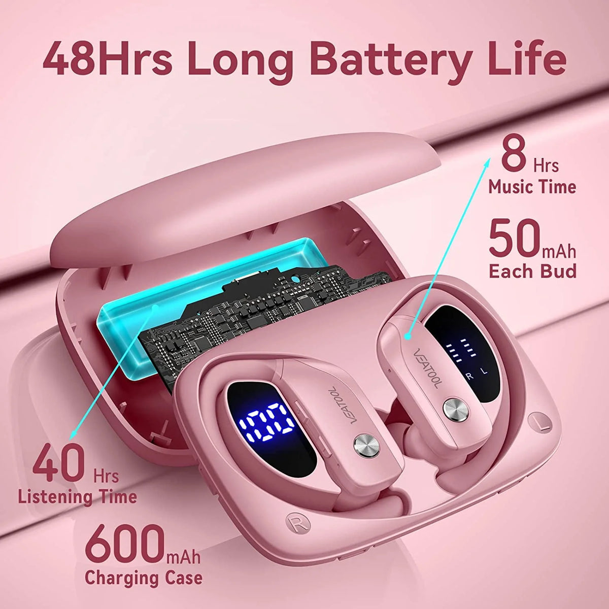 Wireless Bluetooth Earbuds with Earhooks Built-in Mic M971067