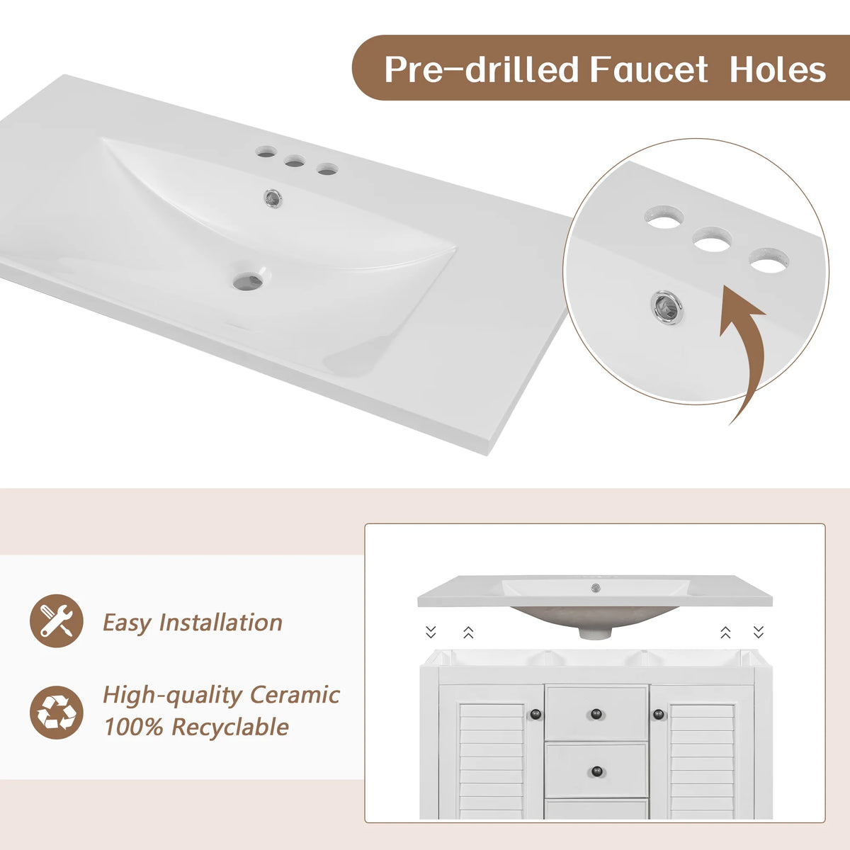 36" White Bathroom Vanity with Ceramic Basin Z2842