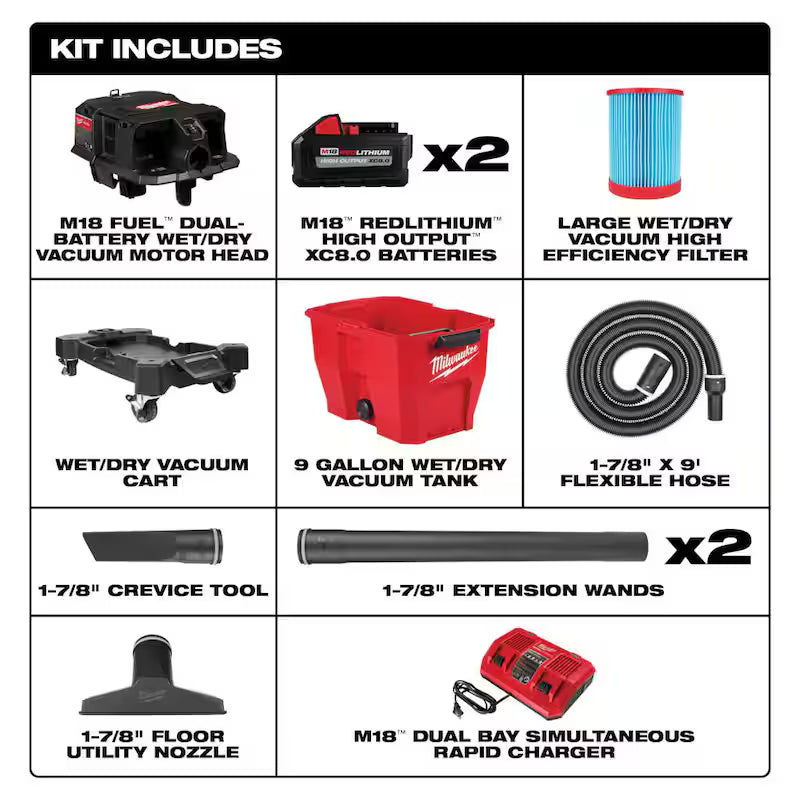 9 Gal. Cordless Wet/Dry Shop Vacuum Kit with Swiveling Palm Brush Tool X710