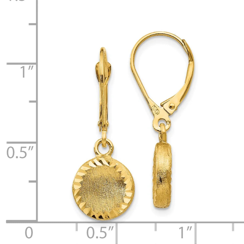 14k Brushed and Polished Diamond-cut Circle Leverback Earrings D81982
