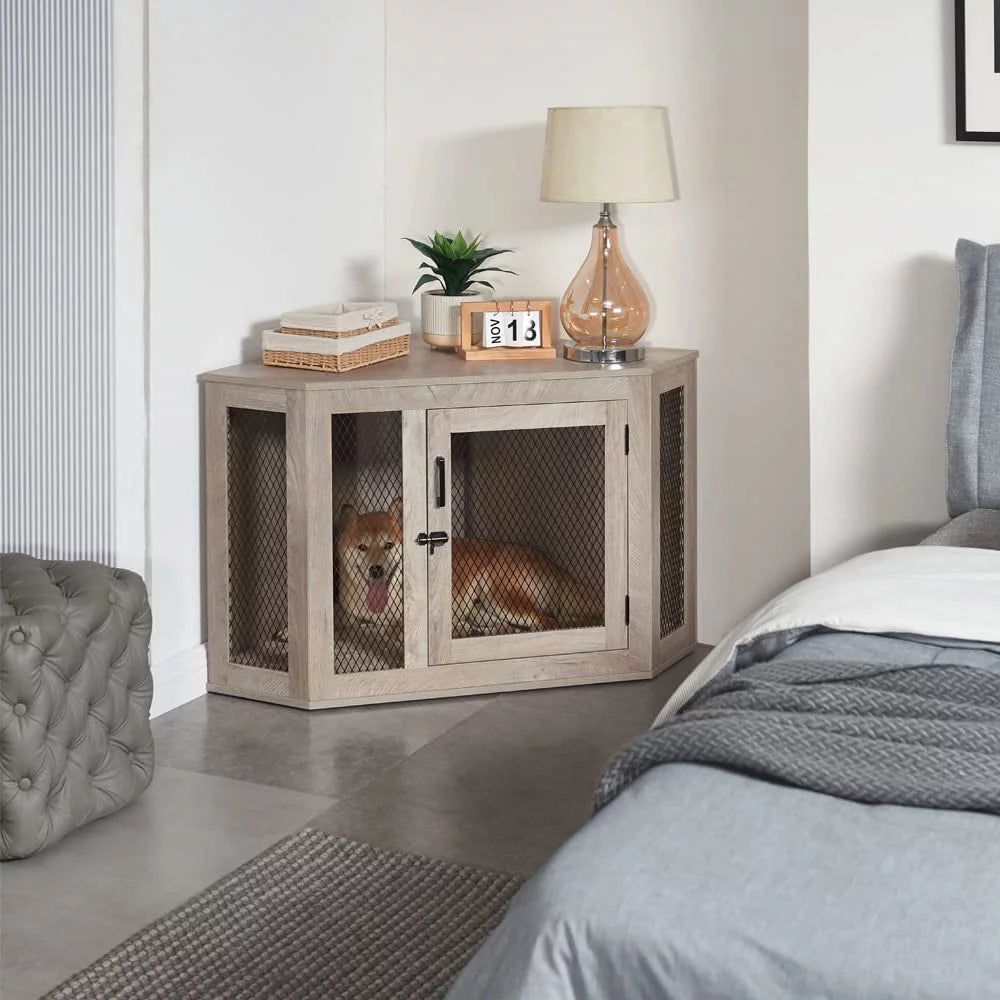 Medium Corner Dog Crate - Weathered Grey O8564