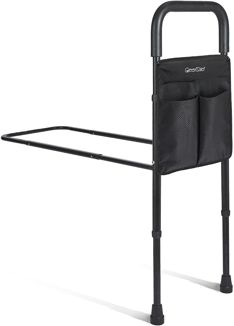 Adjustable Bed Assist Rail with Storage Pocket, Black Pack of 2 E870085
