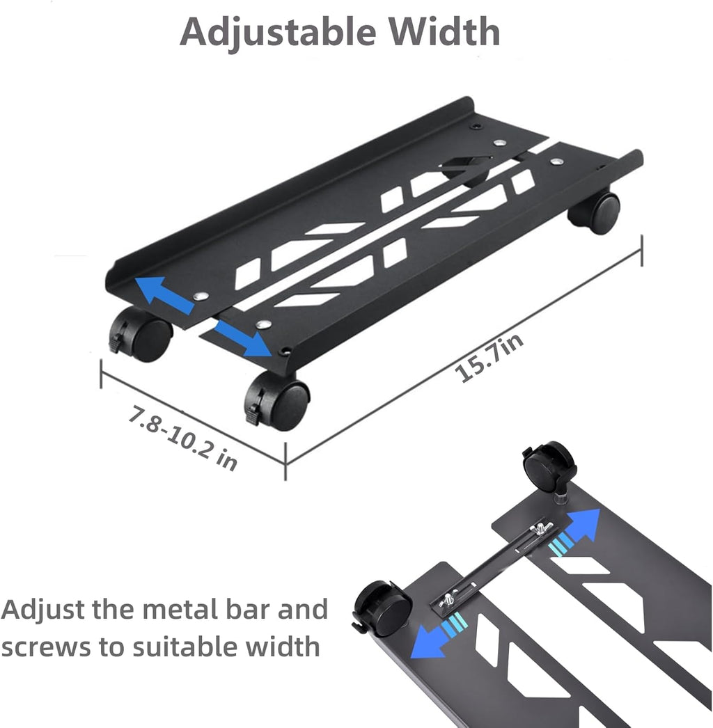 Black Adjustable Steel PC Tower Stand with 4 Locking Caster Wheels R19694