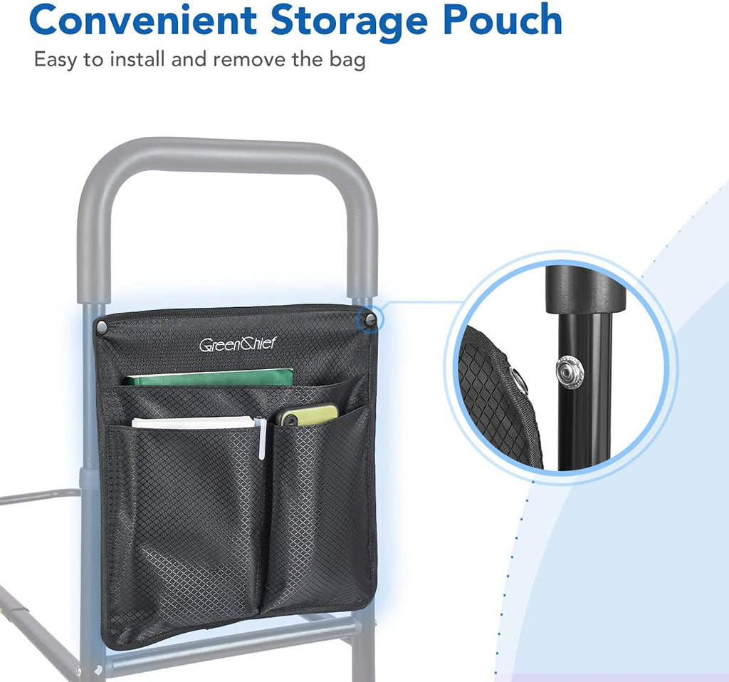 Adjustable Bed Assist Rail with Storage Pocket, Black Pack of 2 E870085