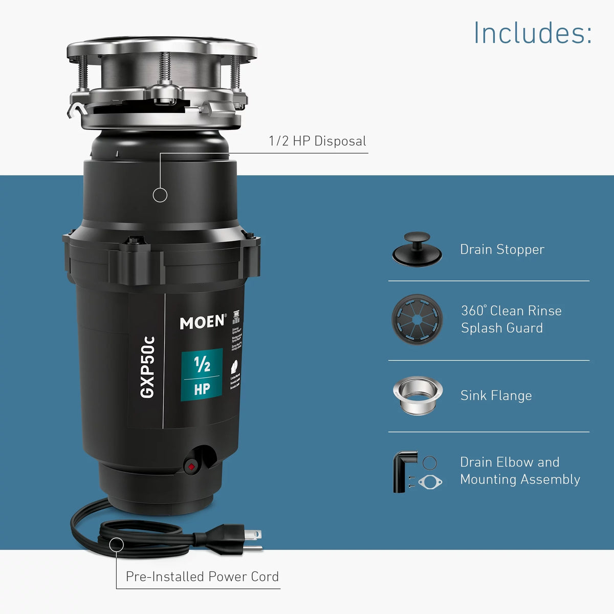1/2 HP Continuous Feed Garbage Disposal W689835