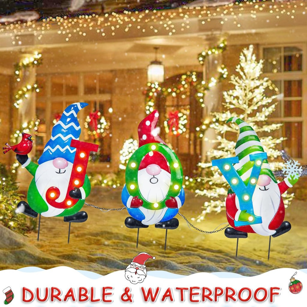 3 PCS Metal Christmas Yard Stakes with Led Light G6965