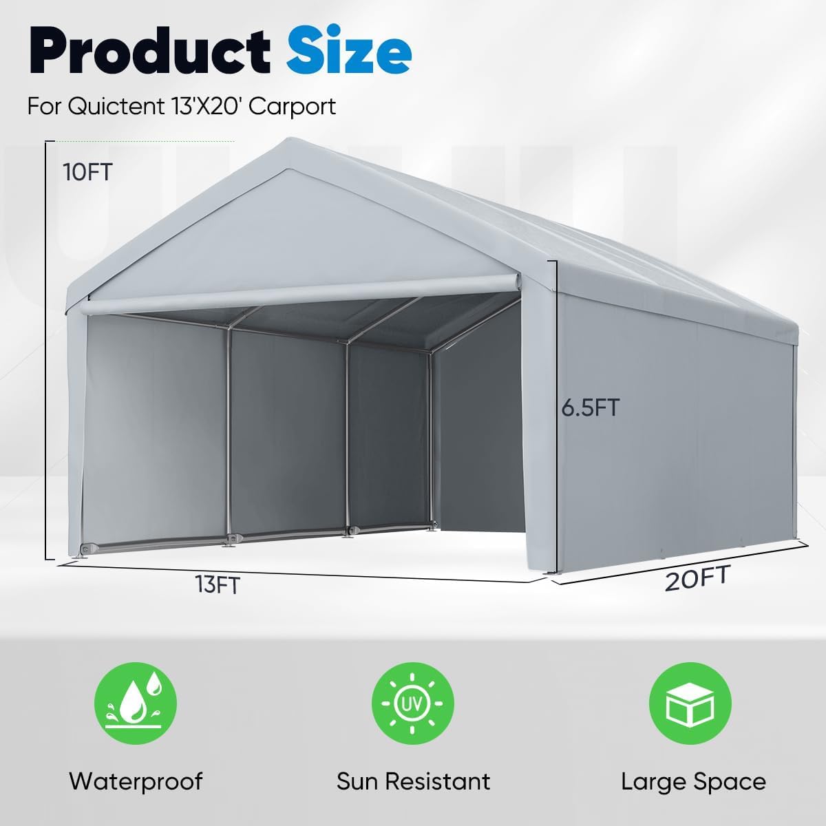 13'X20' Heavy Duty Galvanized Car Canopy Garage Boat Shelter with Reinforced Frame - Silver Gray F980