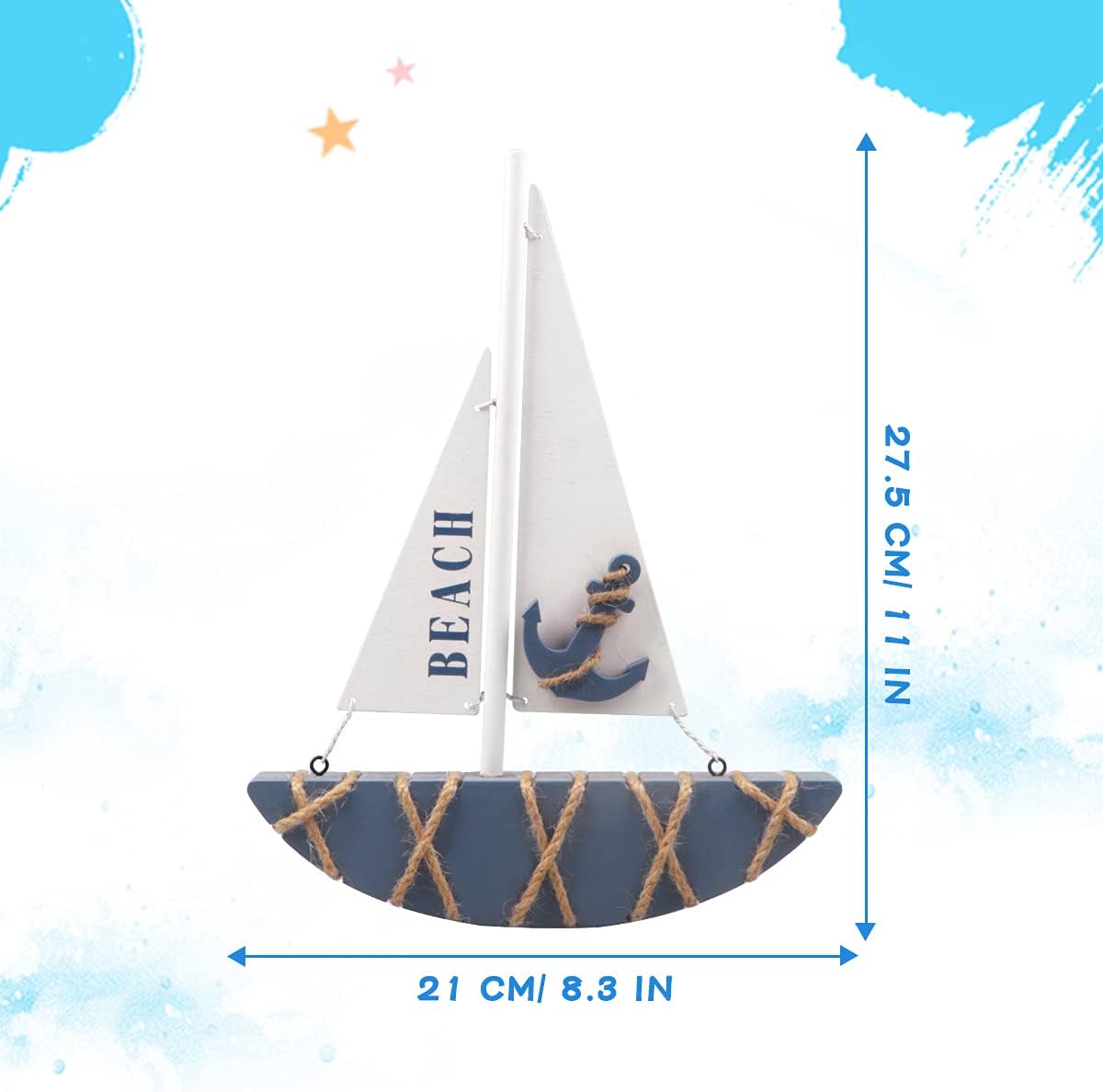 Wooden Sailboat Model Decoration 8.3 x 1.18 x 11 Inches P214