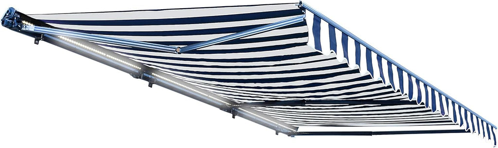Green and White Stripes Motorized Retractable Patio Awning Q8958