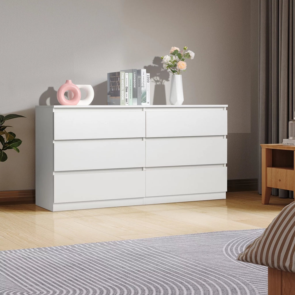 White 6 Drawer Double Dresser Y7425