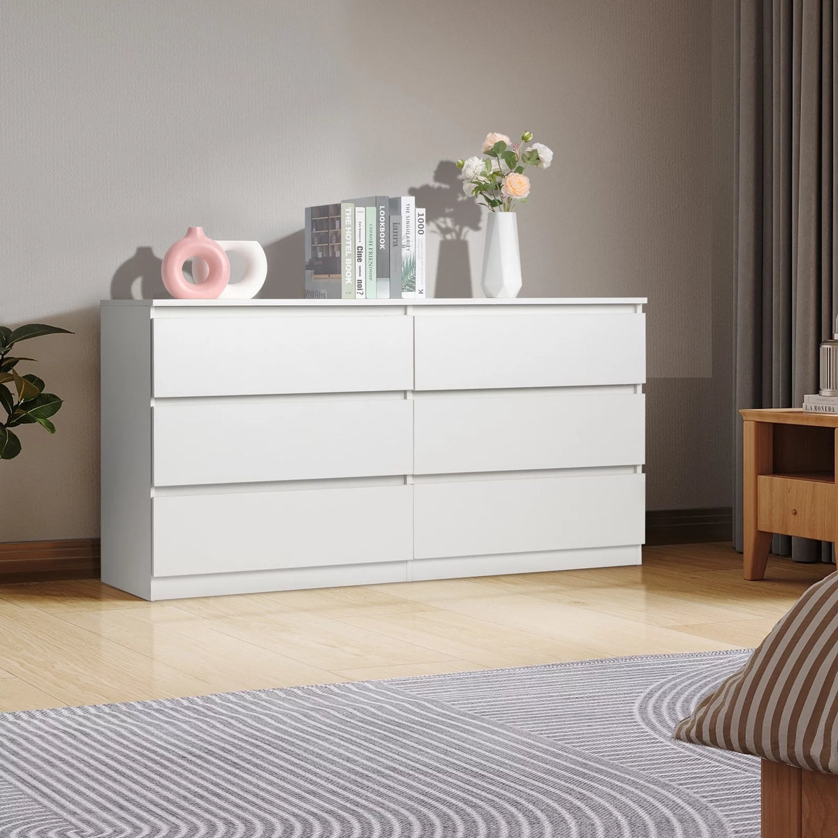 White 6 Drawer Double Dresser Y7425