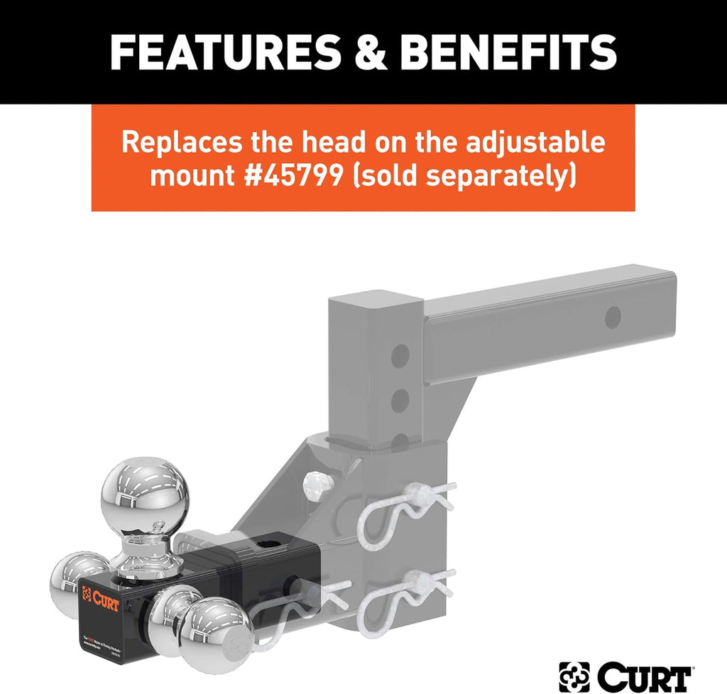 Adjustable Trailer Hitch Ball Mount Head with 3 Balls Pack of 2 Y498