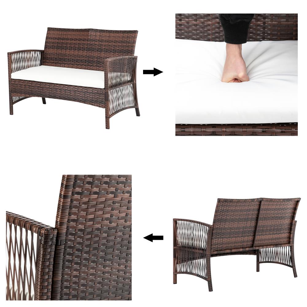 PE Rattan 4PCS Outdoor Conversation Set Patio Wicker Furniture Sofa Set O15977