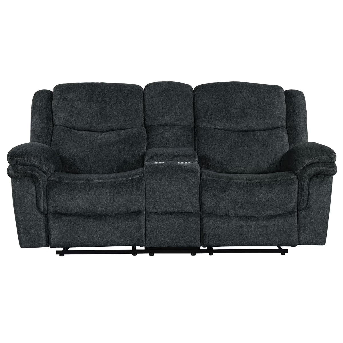 Dark Blue Manual Reclining Sofa with Cup Holders B946285