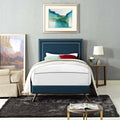 Twin Fabric Platform Bed with Round Splayed Legs in Azure D247092