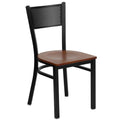 Black Grid Back Metal Restaurant Chair with Cherry Wood Seat Y4130