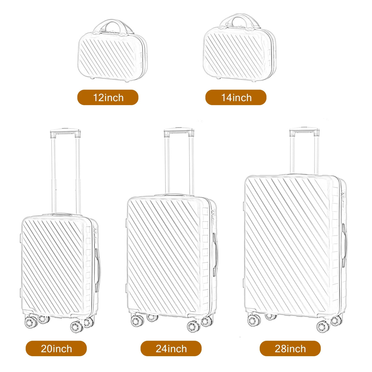 Cream Beige 5PCS Travel Luggage Set with Makeup Case K349087