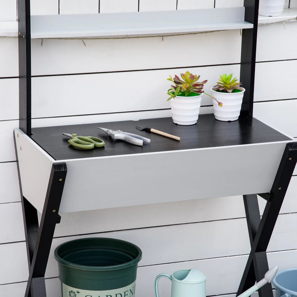 Wood Potting Bench Table with Storage Box A6194