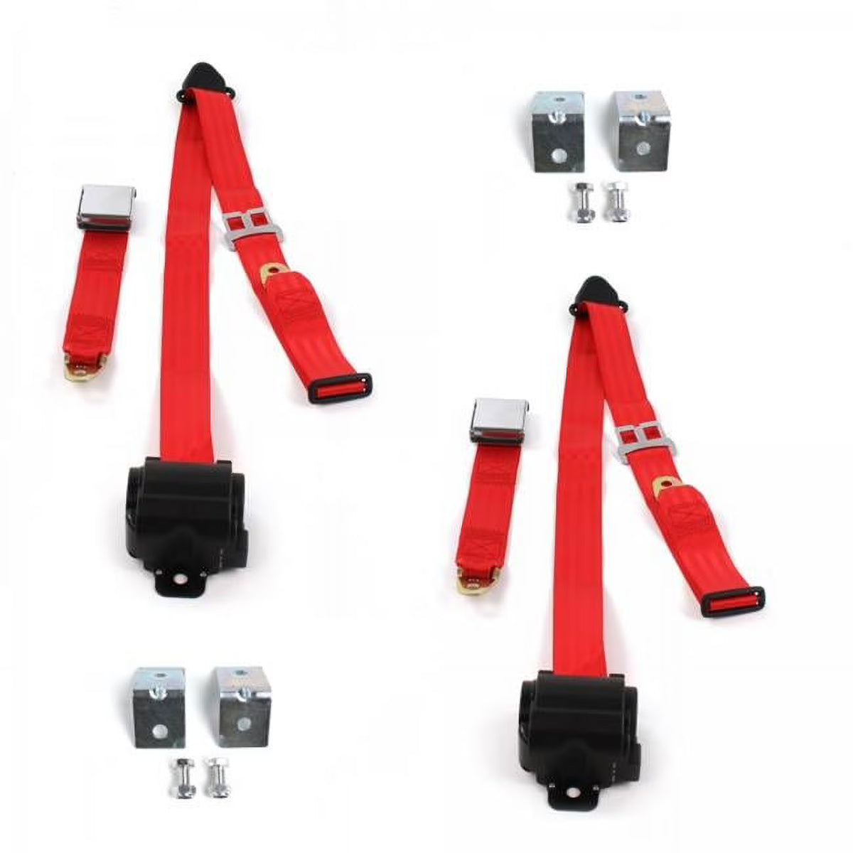 Red Retractable Bucket Seat Belt Kit with Bracketry, 2 Belts H3550