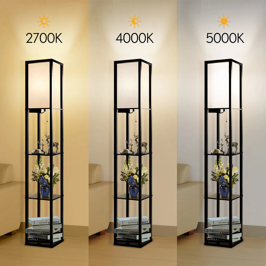 Floor Lamp with Shelves, USB Port, Linen Shade I570150