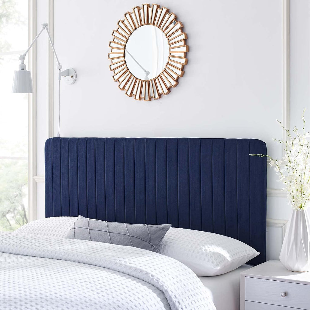White Fabric Channel Tufted Headboard, King/California King G442
