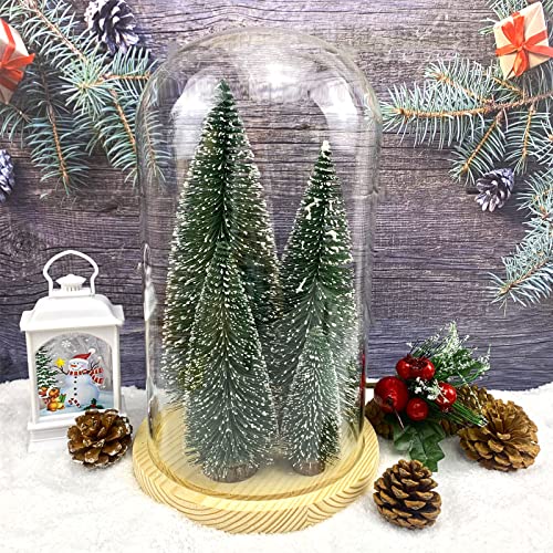 5pcs Miniature Christmas Trees with Snow and Wood Base D5881