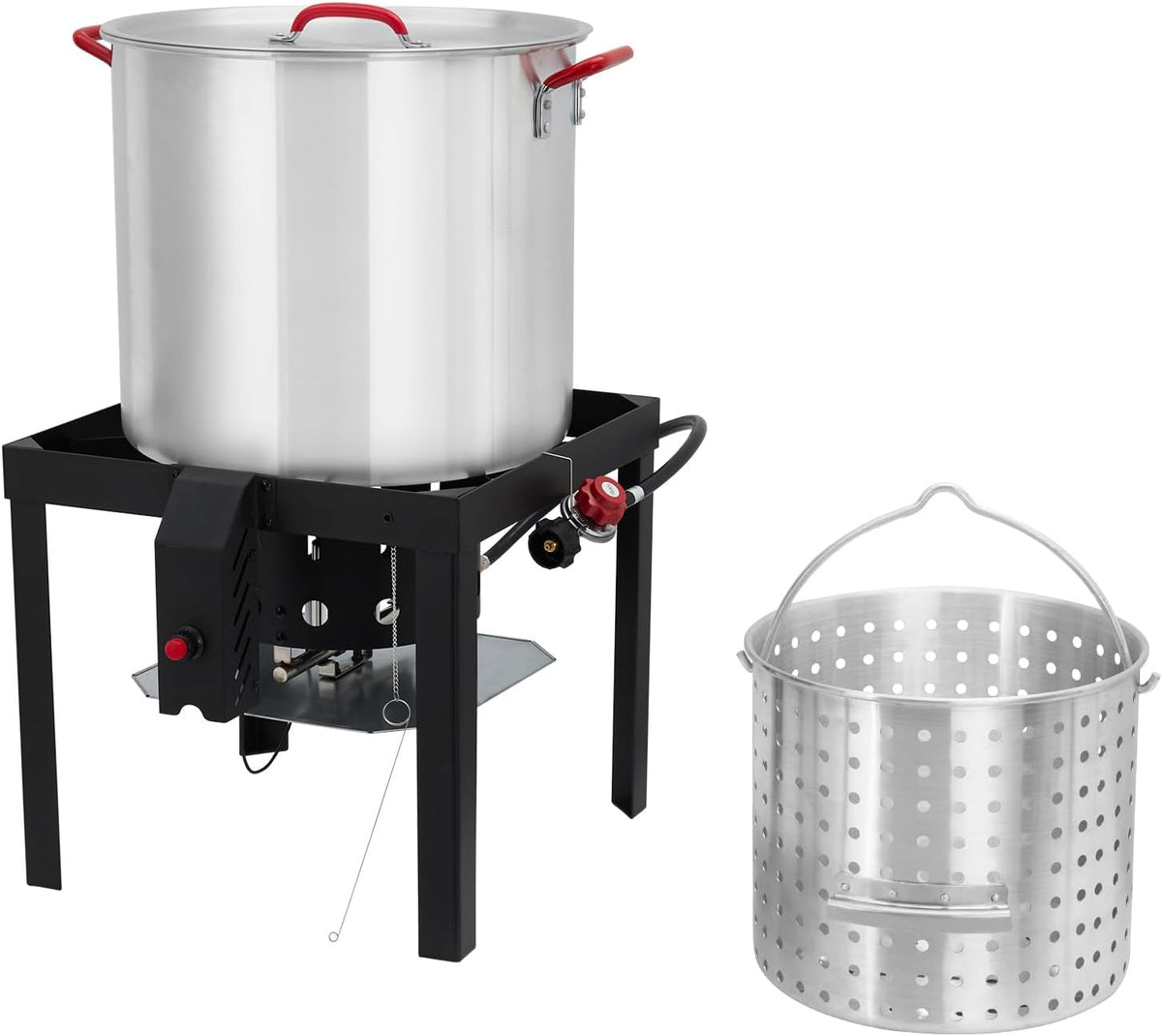 80 Qt Aluminum Seafood Boil Pot with Steam Basket and Propane Jet Burner N2415