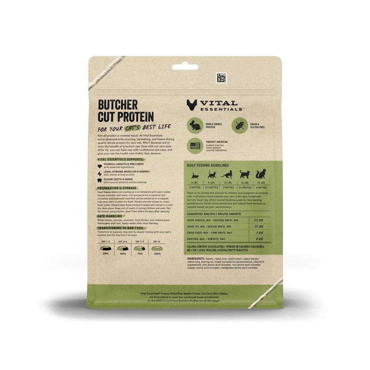 Freeze Dried Raw Rabbit Entree Cat Food Mini Patties T6039