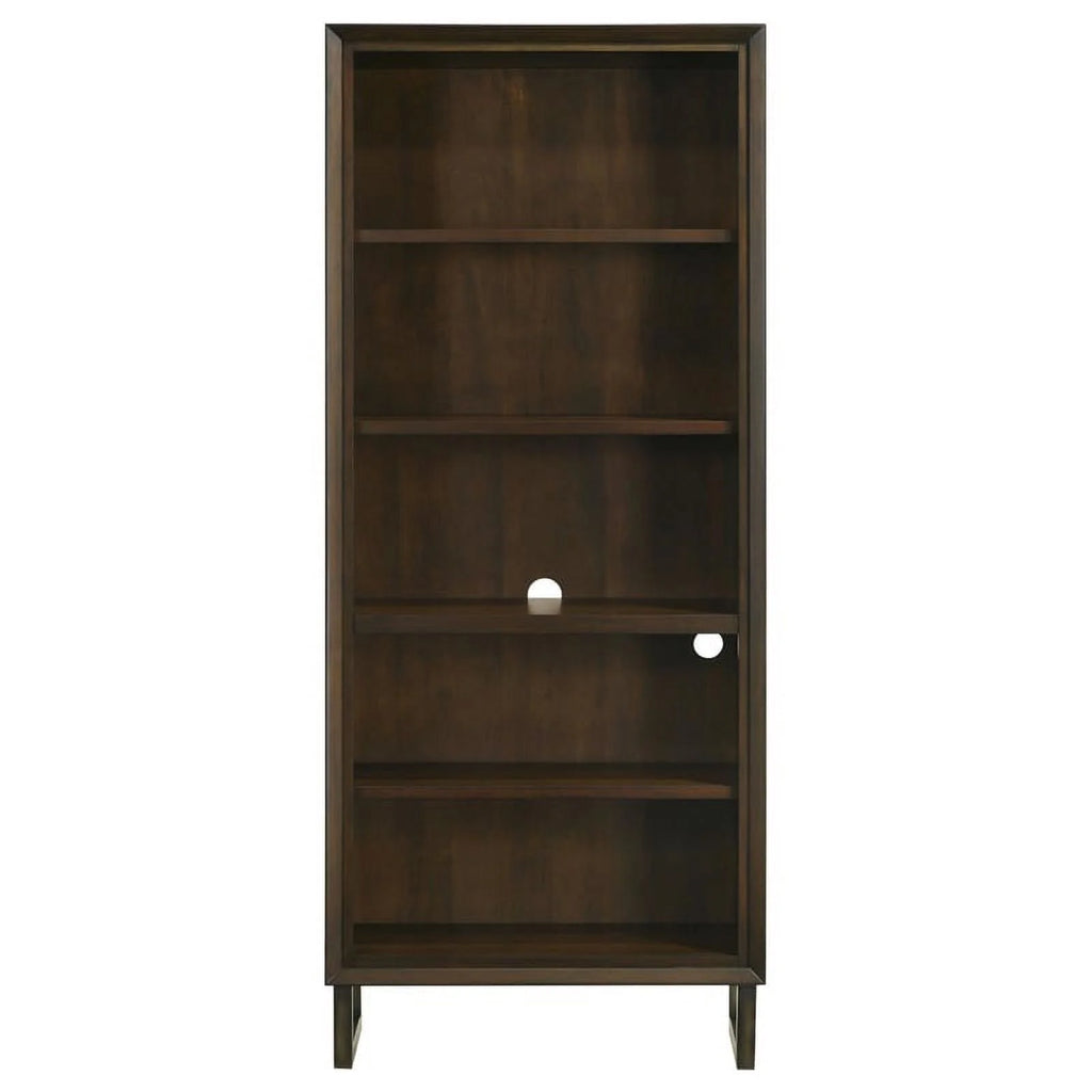4-shelf Wood Bookcase Dark Walnut and Gunmetal R655