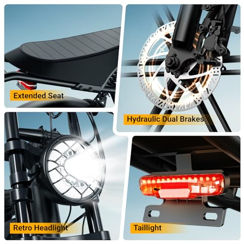 1500W Peak Brushless Motor 28 MPH 60 Miles Fat Tire E Bike with 48V 15Ah Removable Battery 20" Electric Dirt Bike Hydraulic Suspension 7-Speed J380422