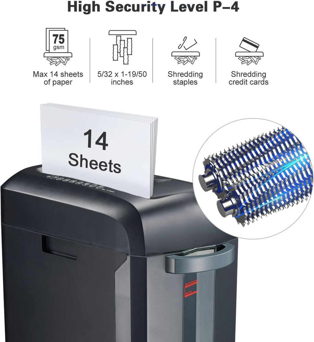 14-Sheet Cross-Cut Heavy Duty Paper and Credit Card Shredder with 5 Gallons Pullout Basket K94961