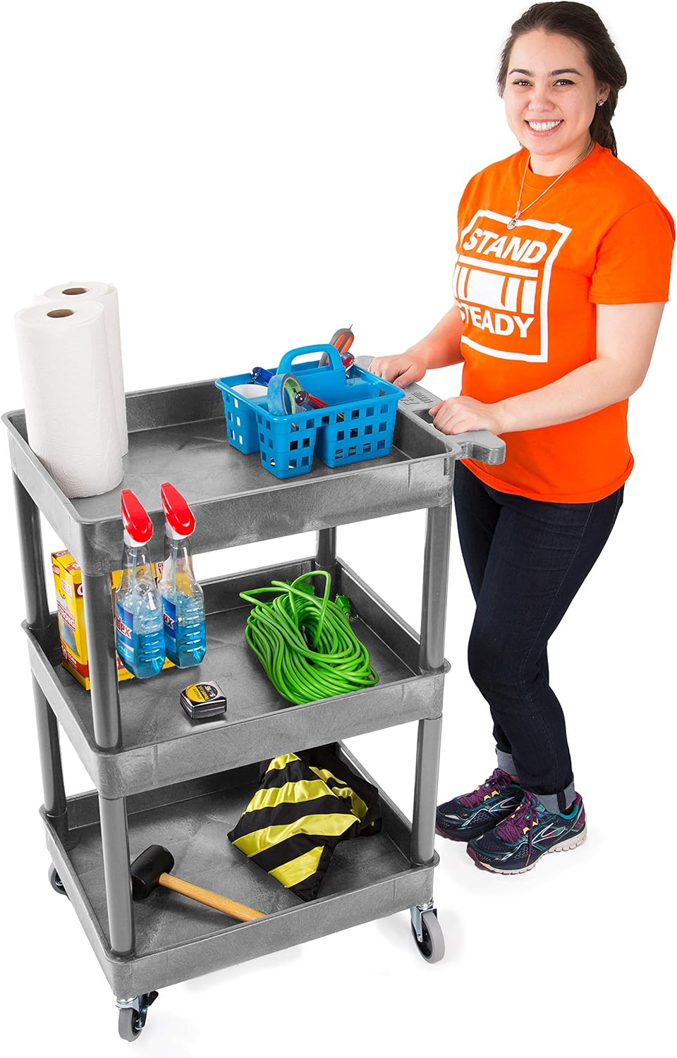 Compact 3 Shelf Heavy Duty Utility Cart with Deep Shelves, Gray R938