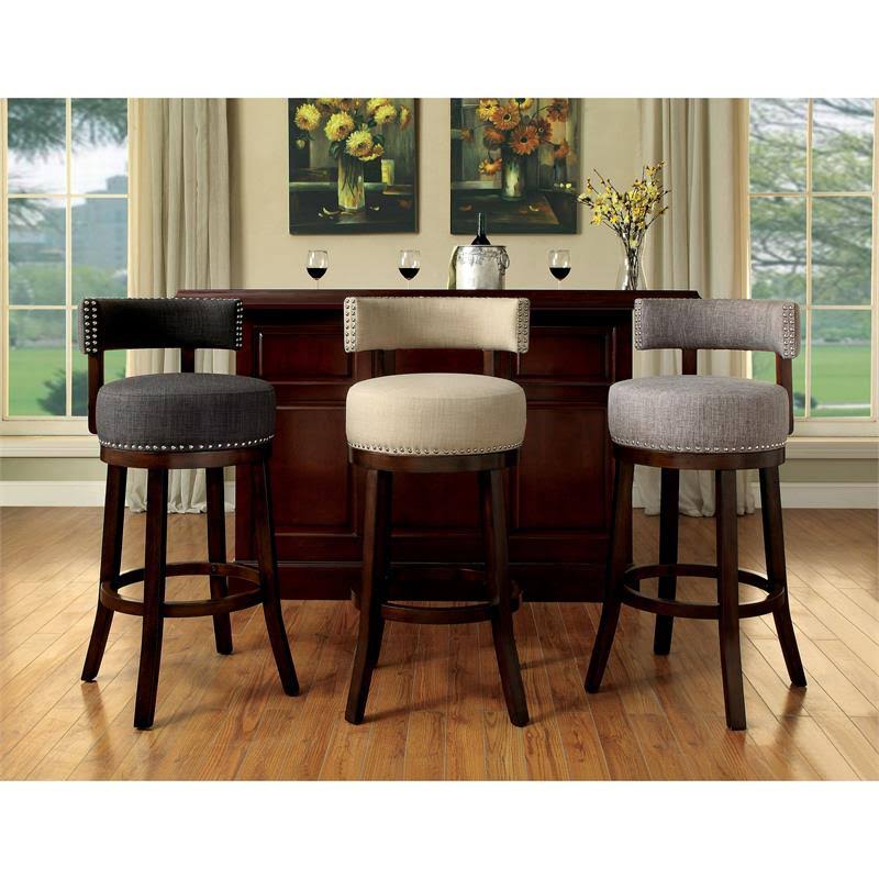 Light Gray Fabric Swivel Bar Stool (Set of 2) D816