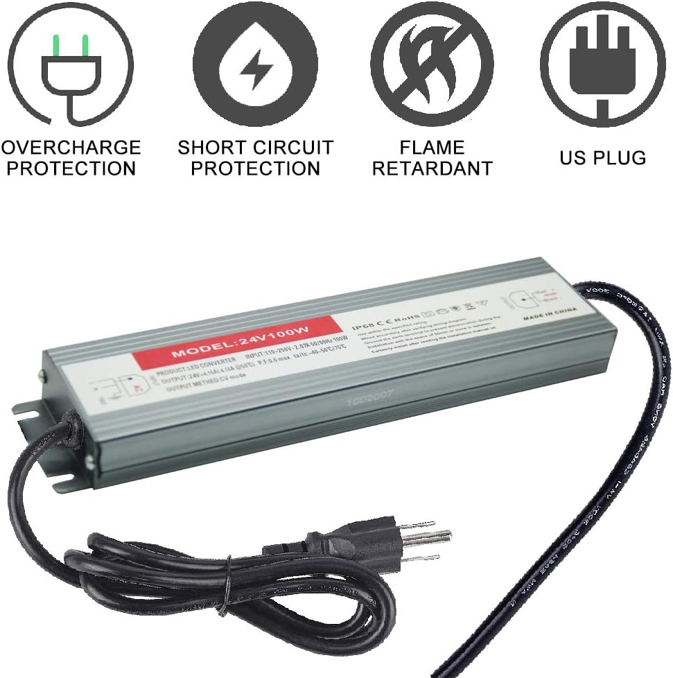 100W Waterproof IP68 LED Driver 110V-265V AC to 24V DC Power Supply Pack of 2 R456