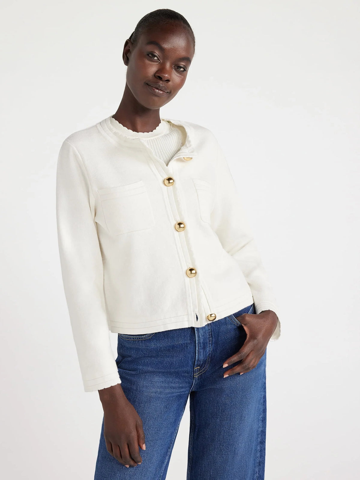 Women's Chest Pocket Cardigan Sweater with Long Sleeves W945