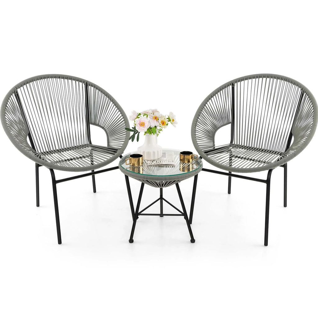 3 Pc Black Plastic Rope Patio Bistro Set T253912