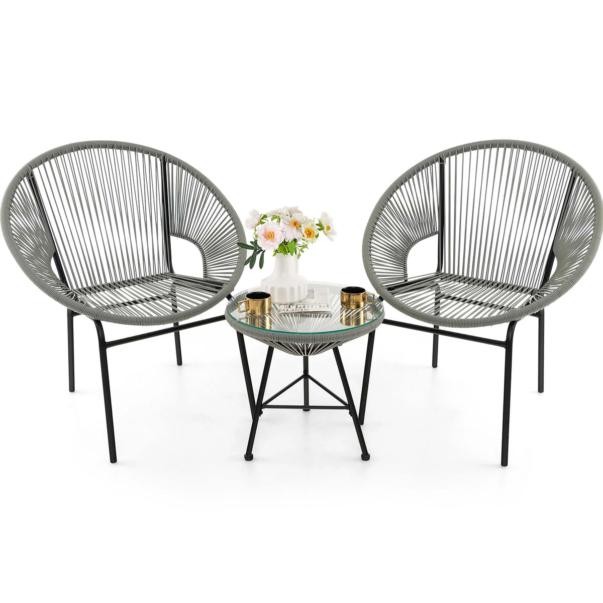 3 Pc Black Plastic Rope Patio Bistro Set T253912