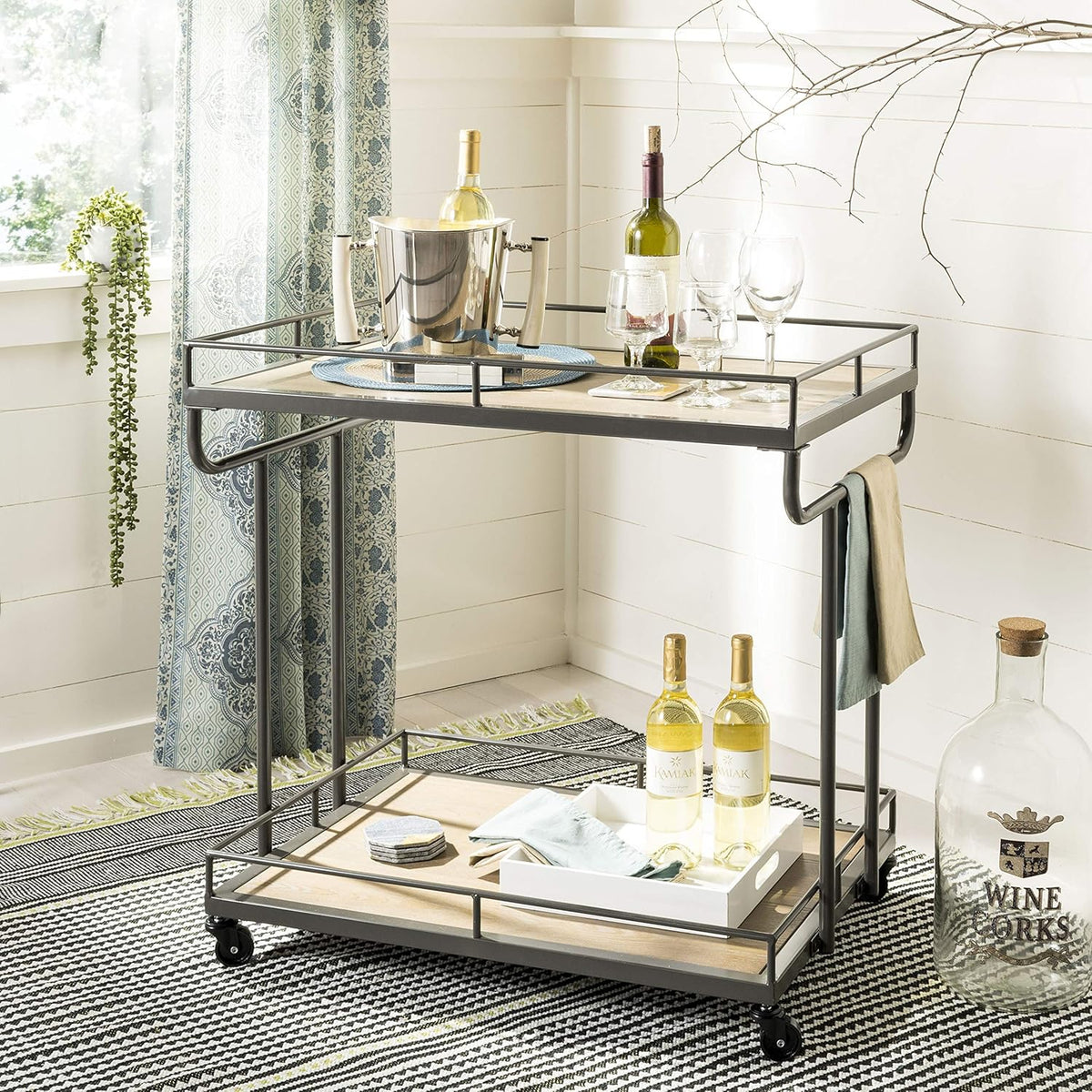 Rustic Oak White Bar Cart Y29961