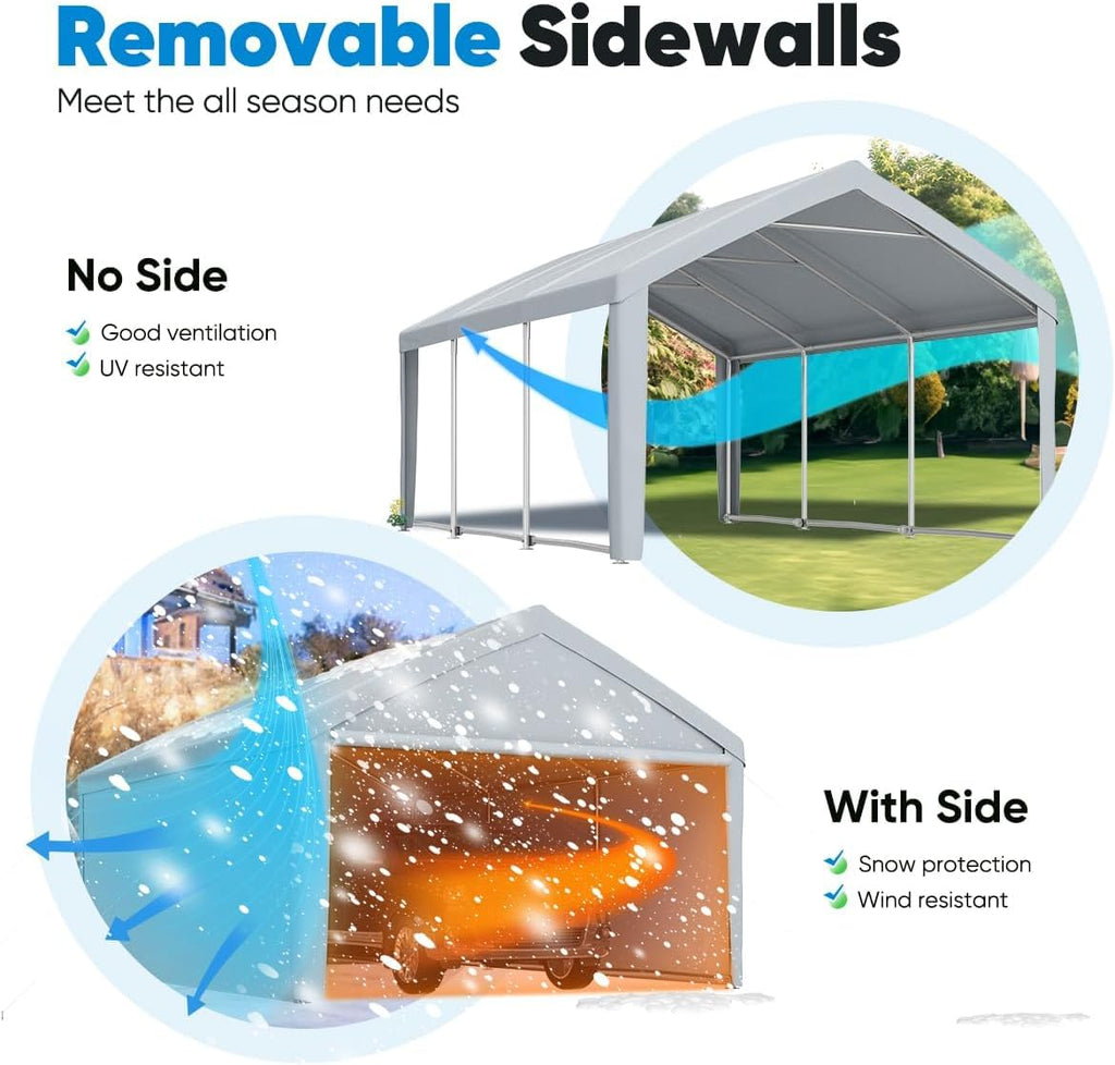 13'X20' Heavy Duty Galvanized Car Canopy Garage Boat Shelter with Reinforced Frame - Silver Gray F980
