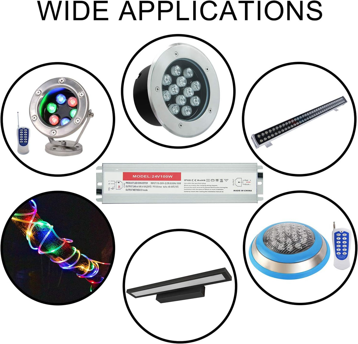 100W Waterproof IP68 LED Driver 110V-265V AC to 24V DC Power Supply Pack of 2 R456