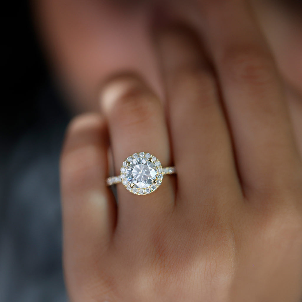 14K Yellow Gold Moissanite Halo Engagement Ring O4482