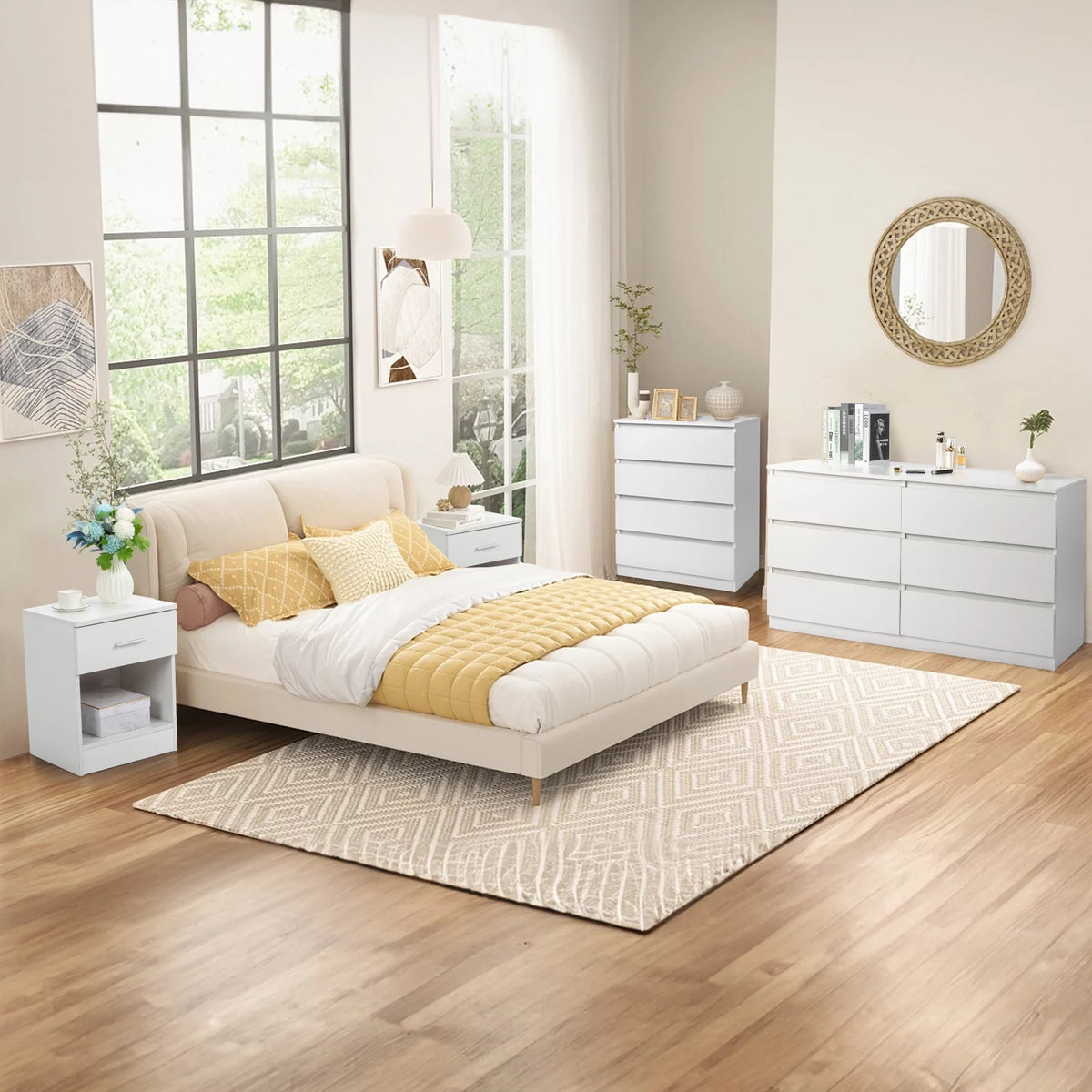 White 6 Drawer Double Dresser Y7425