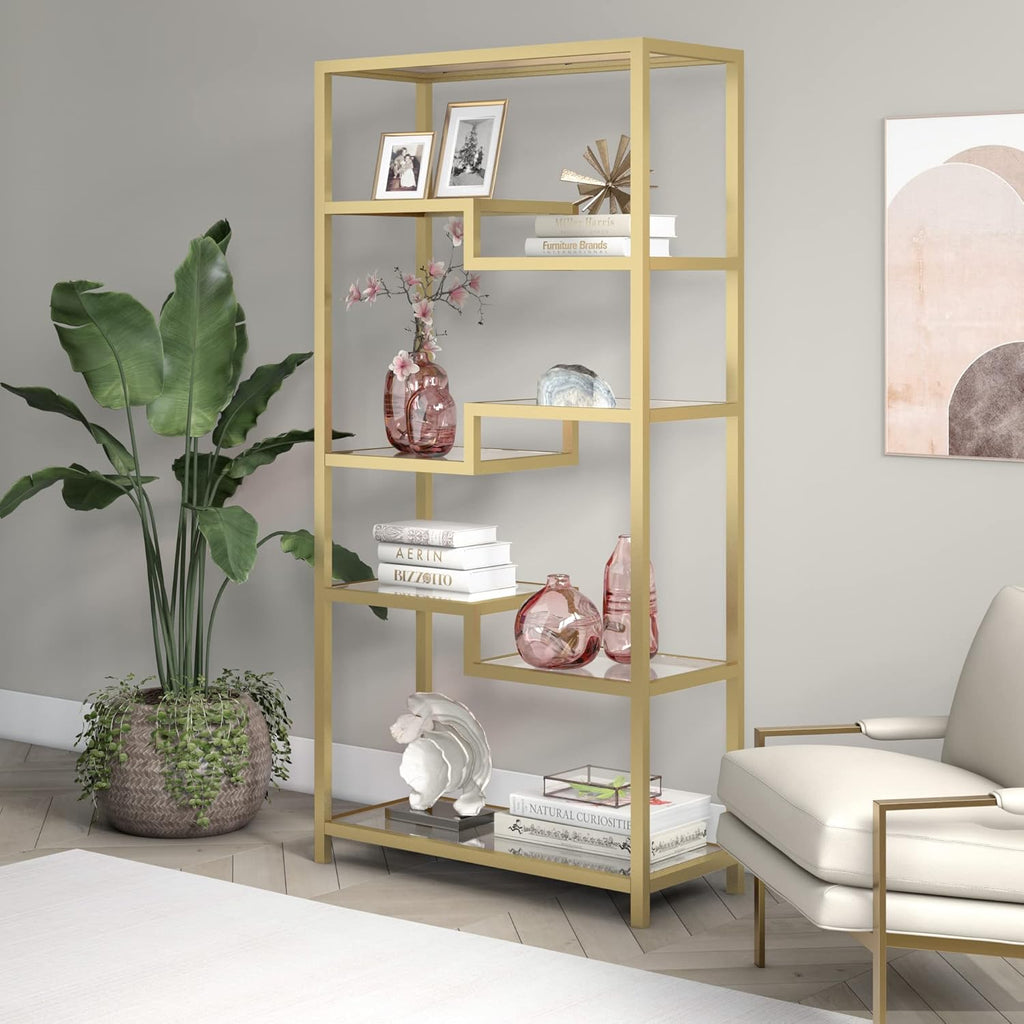 Contemporary Metal Bookcase, Brass, 68 R492021
