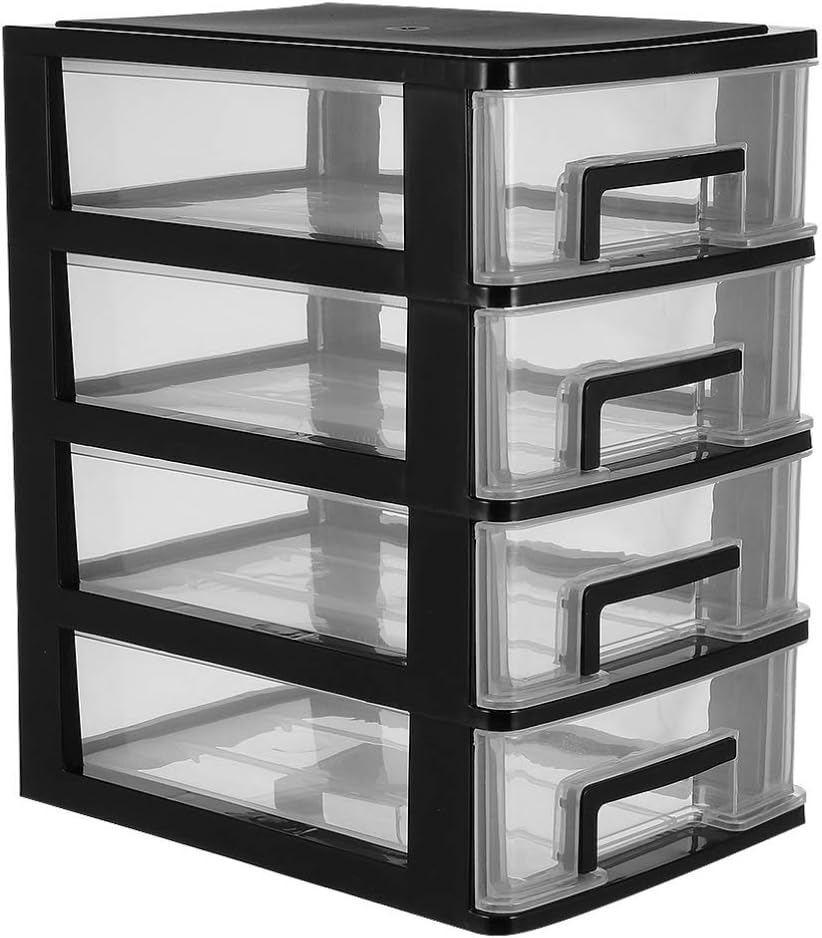 Black and Transparent 4 Layer Plastic Drawer Cabinet X399566