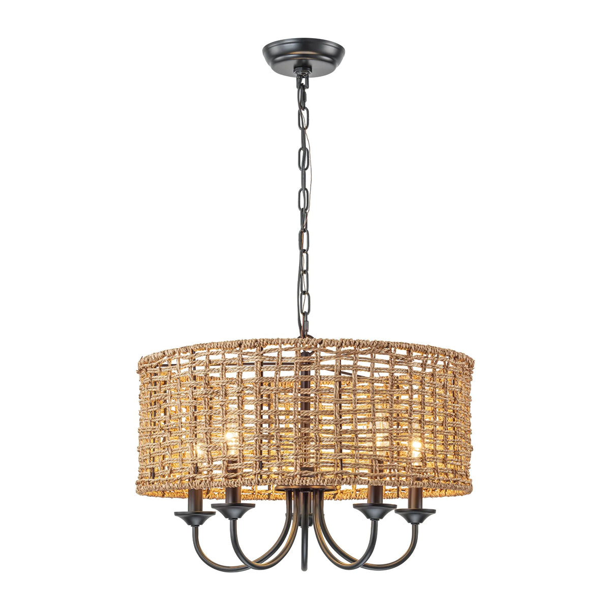 Distressed Hand-Woven Drum Chandelier I98437