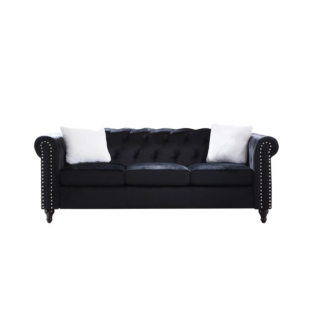 Black 2 Piece Sofa Set with 4 White Pillows B386