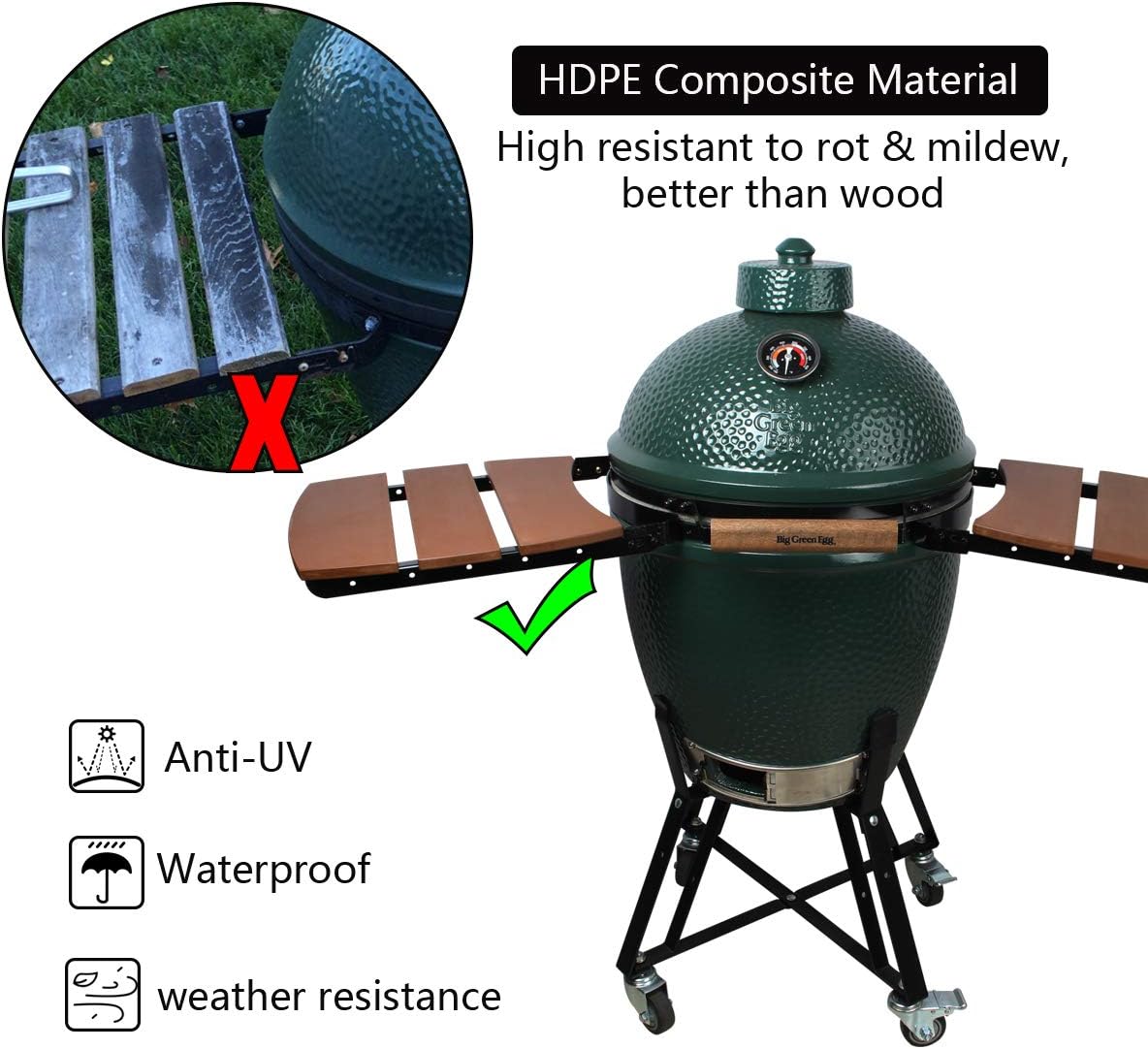 HDPE Folding Side Shelves for Big Green Egg, Set of 2 F2405